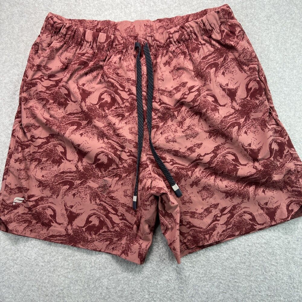 Fabletics Mens The One Short Swim Trunks Large Red Pink Abstract Print Pull on